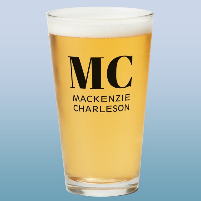 Monogram Two Initials Name Personalized Beer Glass (Monogram initials business name custom beer glass for cafe restaurant bar customer client giveaway)