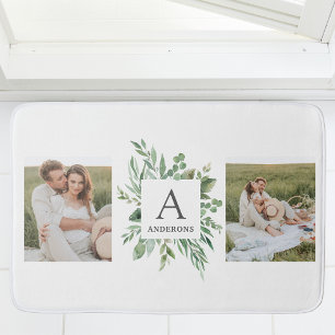 Monogram Two Photos   Personalized Greenery Frame Bath Mat