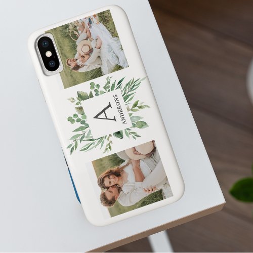 Monogram Two Photos  Personalized Greenery Frame iPhone XS Case