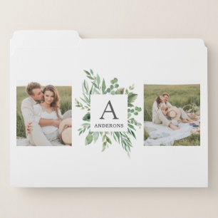 Monogram Two Photos   Personalized Greenery Frame File Folder