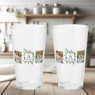 Monogram Two Photos Personalized Greenery Frame Glass