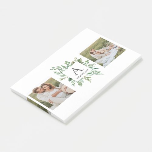 Monogram Two Photos  Personalized Greenery Frame Post_it Notes