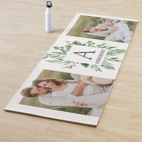 Monogram Two Photos  Personalized Greenery Frame Yoga Mat