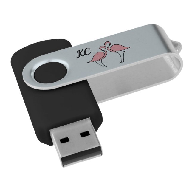 Monogram Two Pink Flamingos on the Water Flash Drive (Angled)
