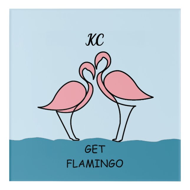 Monogram Two Pink Flamingos on the Water Quote Acrylic Print (Front)