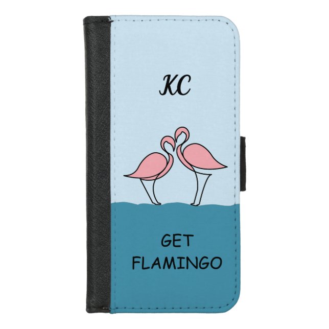 Monogram Two Pink Flamingos on the Water Quote iPhone Wallet Case (Front)
