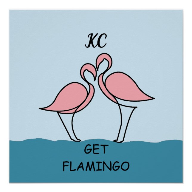 Monogram Two Pink Flamingos on Water Quote Glossy Poster (Front)