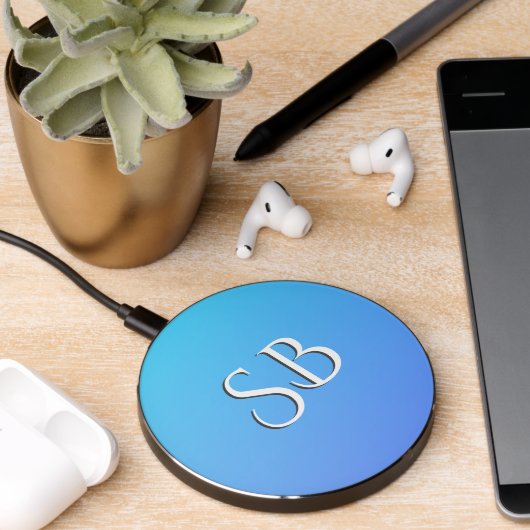 Monogram Two Tone Blue Color Combination Wireless Charger (Desk 2)