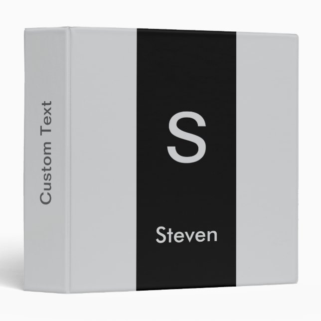Monogram Two Tone Modern Black and Grey 3 Ring Binder (Front/Spine)
