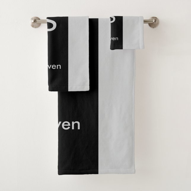 Monogram Two Tone Modern Black and Grey Bath Towel Set (Insitu)