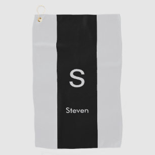 Monogram Two Tone Modern Black and Grey Golf Towel