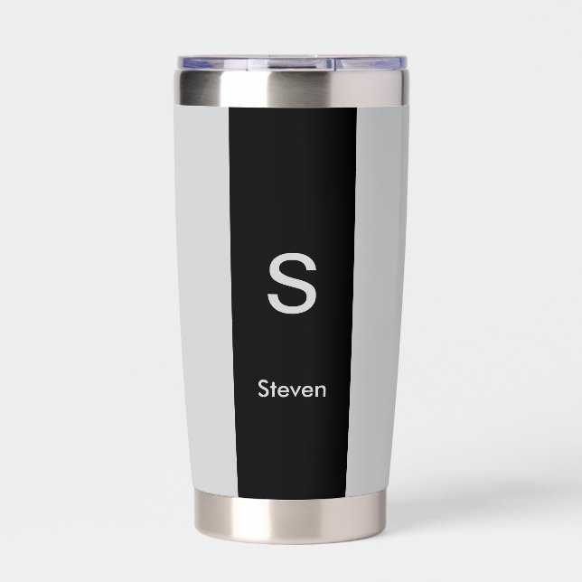 Monogram Two Tone Modern Black and Grey Insulated Tumbler (Front)