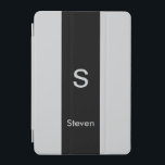 Monogram Two Tone Modern Black and Grey iPad Mini Cover<br><div class="desc">A minimalist monogram design with a black stripe down the center with a monogram and your name below. The perfectly custom gift or accessory!</div>