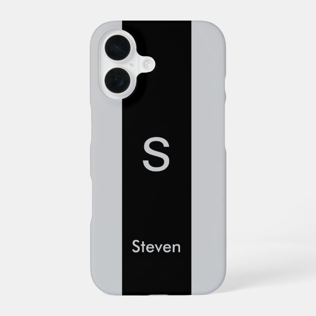 Monogram Two Tone Modern Black and Grey Iphone Case (Back)