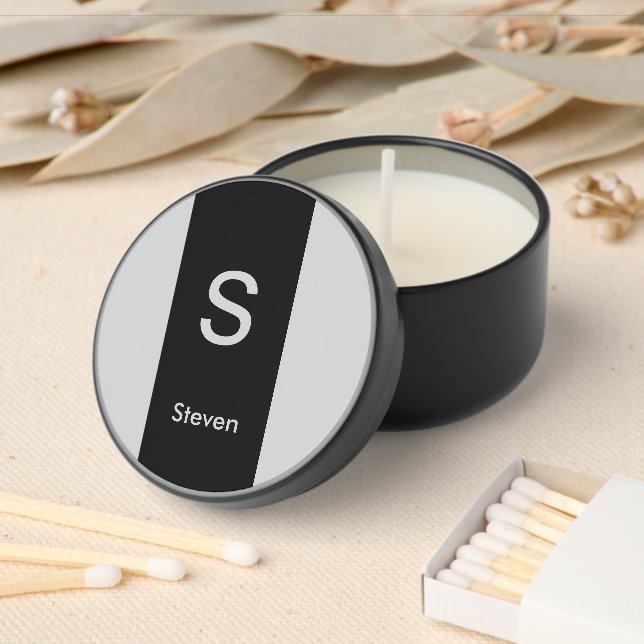 Monogram Two Tone Modern Black and Grey Mini Candle Favors (Insitu)