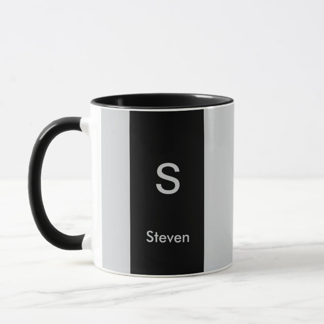 Monogram Two Tone Modern Black and Grey Mug (Left)