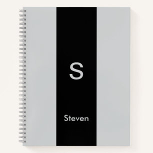Monogram Two Tone Modern Black and Grey Notebook