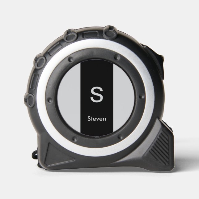 Monogram Two Tone Modern Black and Grey Tape Measure (Front)