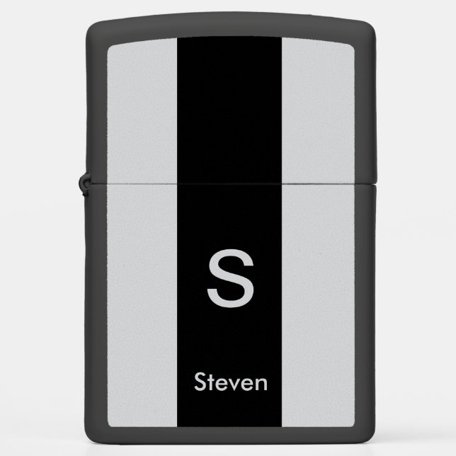 Monogram Two Tone Modern Black and Grey Zippo Lighter (Front)