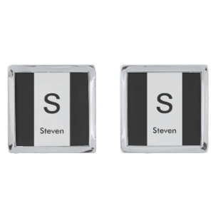 Monogram Two Tone Modern Black and Light Grey Cufflinks