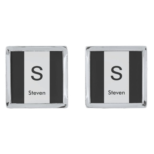 Monogram Two Tone Modern Black and Light Grey Cufflinks (Front)