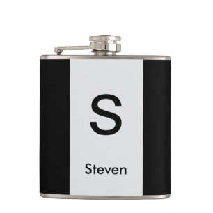 Monogram Two Tone Modern Black and Light Grey Flask