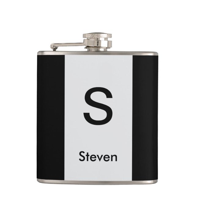 Monogram Two Tone Modern Black and Light Grey Flask (Front)