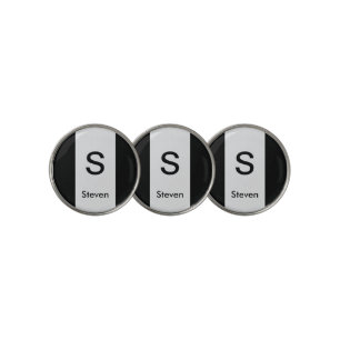 Monogram Two Tone Modern Black and Light Grey Golf Ball Marker