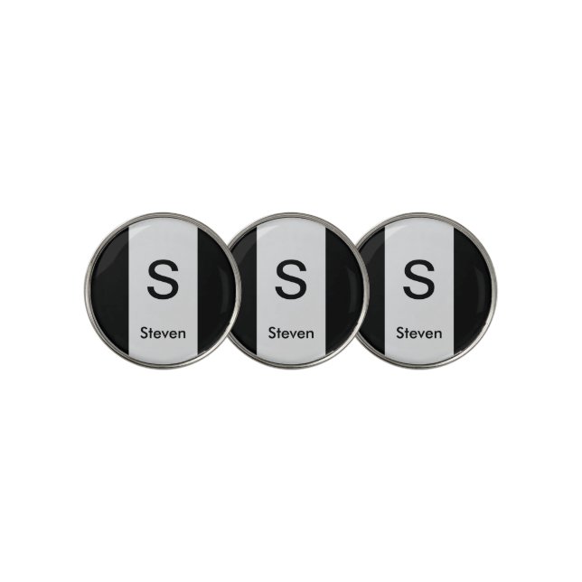 Monogram Two Tone Modern Black and Light Grey Golf Ball Marker (3 Up)