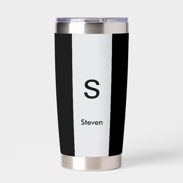 Monogram Two Tone Modern Black and Light Grey Insulated Tumbler (Front)