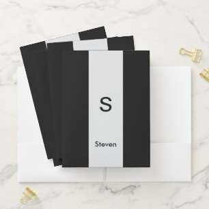 Monogram Two Tone Modern Black and Light Grey Pocket Folder