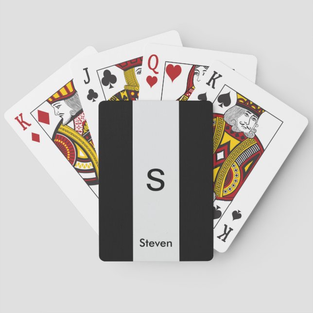 Monogram Two Tone Modern Black and Light Grey Poker Cards (Back)