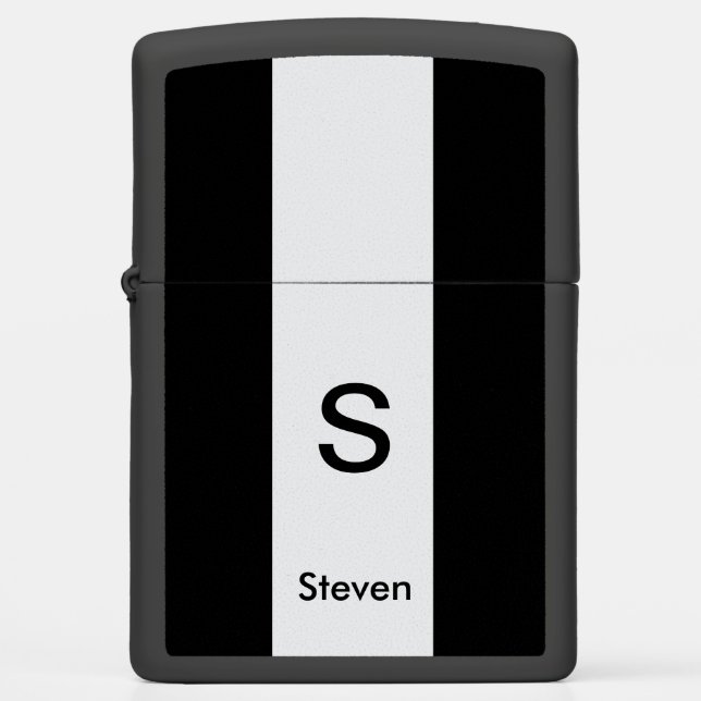 Monogram Two Tone Modern Black and Light Grey Zippo Lighter (Front)