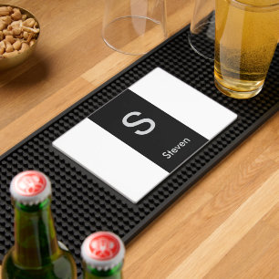 Monogram Two Tone Modern Black and White Bar Mat