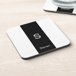 Monogram Two Tone Modern Black and White Beverage Coaster