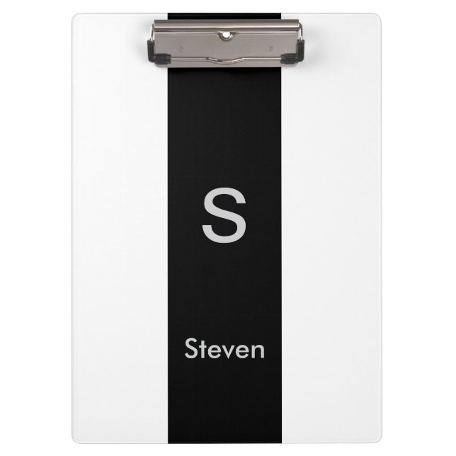 Monogram Two Tone Modern Black and White Clipboard (Front)