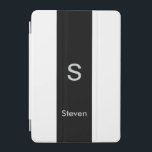 Monogram Two Tone Modern Black and White iPad Mini Cover<br><div class="desc">A minimalist monogram design with a black stripe down the center with a monogram and your name below. The perfectly custom gift or accessory!</div>