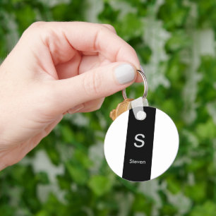 Monogram Two Tone Modern Black and White Keychain