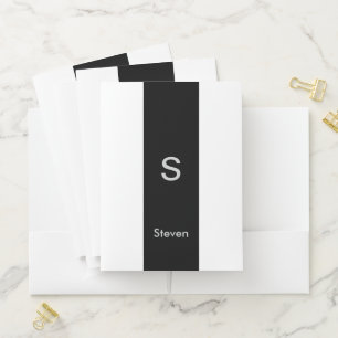 Monogram Two Tone Modern Black and White Pocket Folder