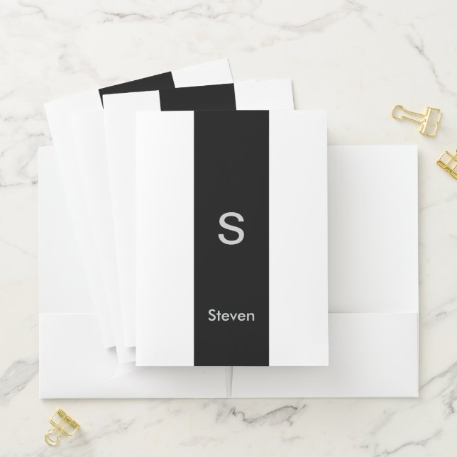 Monogram Two Tone Modern Black and White Pocket Folder (In Situ)