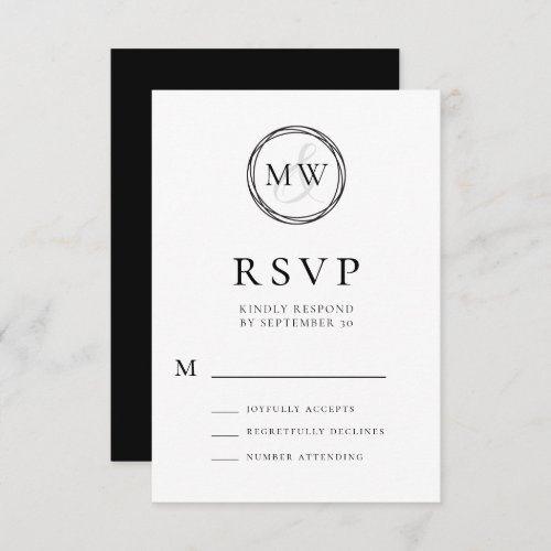 Monogram Typography Black White Wedding RSVP