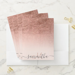 Monogram typography blush rose gold foil ombre pocket folder