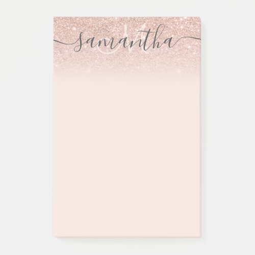 Monogram typography blush rose gold glitter ombre post_it notes