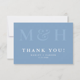 Monogram Typography Dusty Blue Wedding Thank You Card