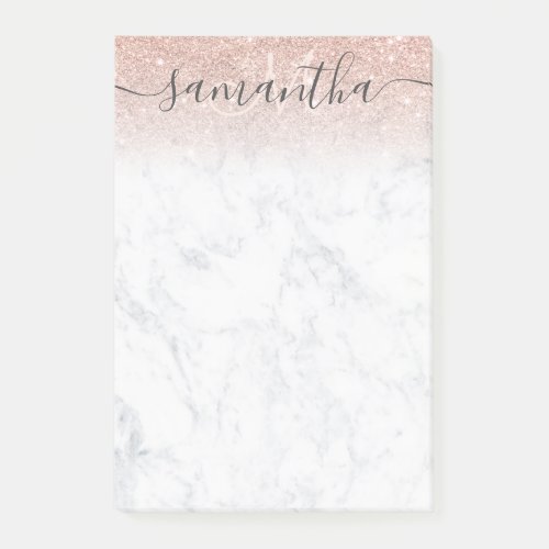 Monogram typography marble rose gold glitter ombre post_it notes