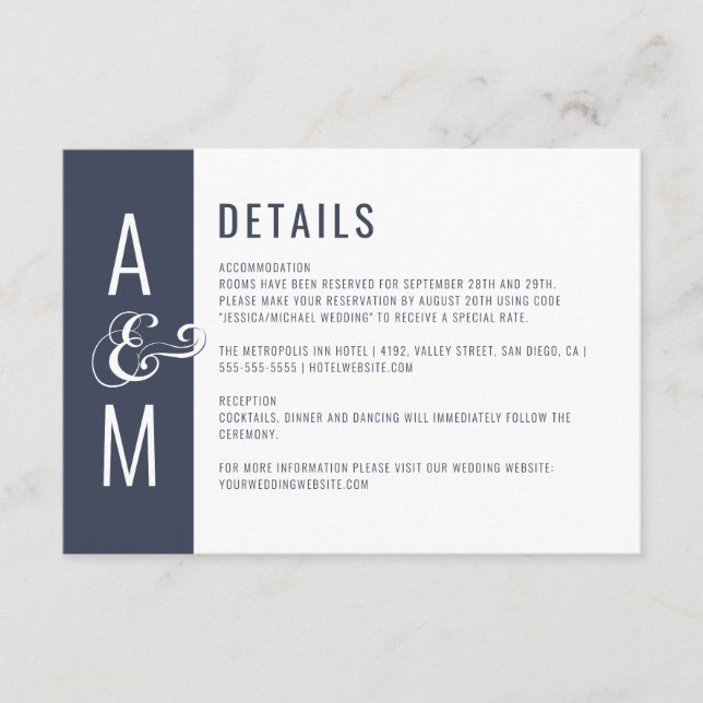 Monogram Typography Minimalist Wedding Details Enclosure Card (Front)