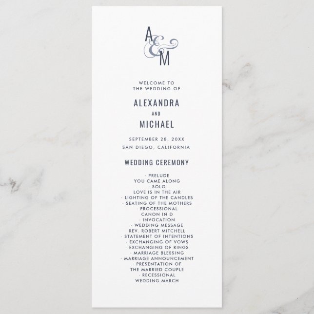 Monogram Typography Simple Bold Minimalist Wedding Program (Front)