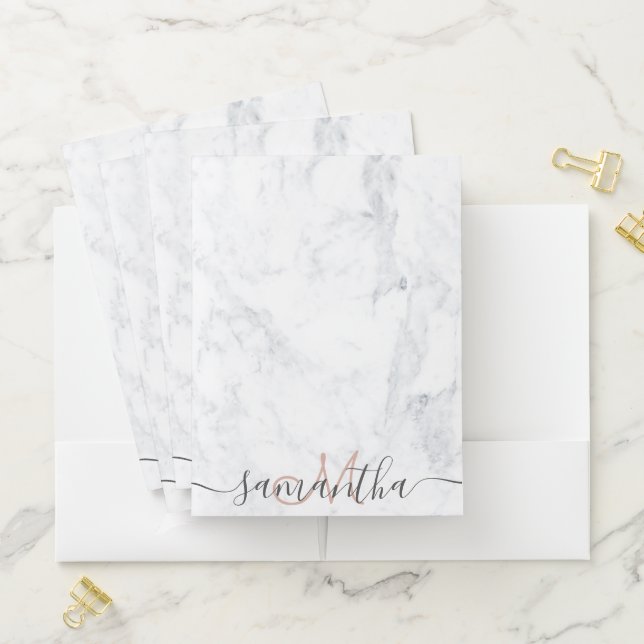 Monogram typography white marble typography pocket folder (In Situ)