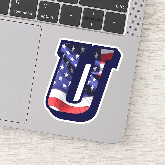 Monogram U American Flag Letter U Initial USA Sticker (Detail)