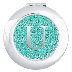 Monogram U druzy crystal - aquamarine Vanity Mirror